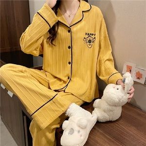 Long sleeve button down pajama set for girls women